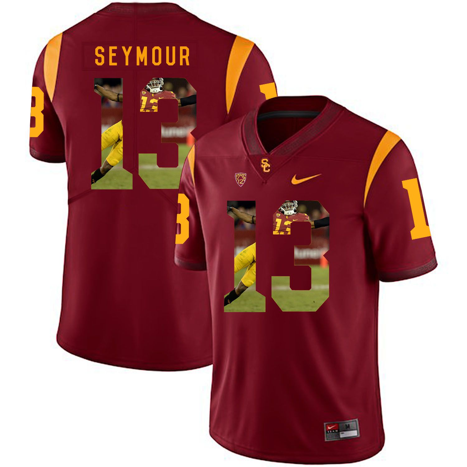 Men USC Trojans #13 Seymour Red Fashion Edition Customized NCAA Jerseys->customized ncaa jersey->Custom Jersey